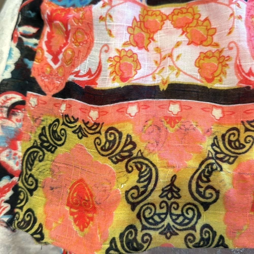 Boho Mixed Multicolored Print Semi Sheer Short Sleeve Open Kimono Jacket OS - Picture 9 of 10
